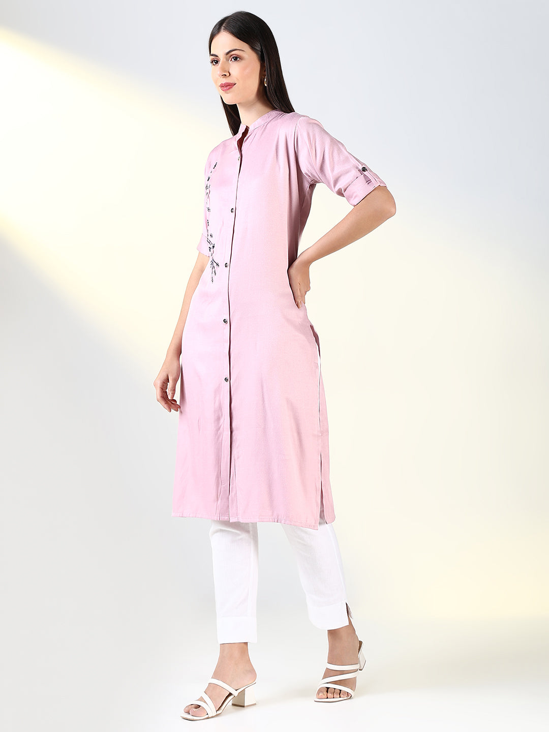 Women Pink Solid Straight Kurta