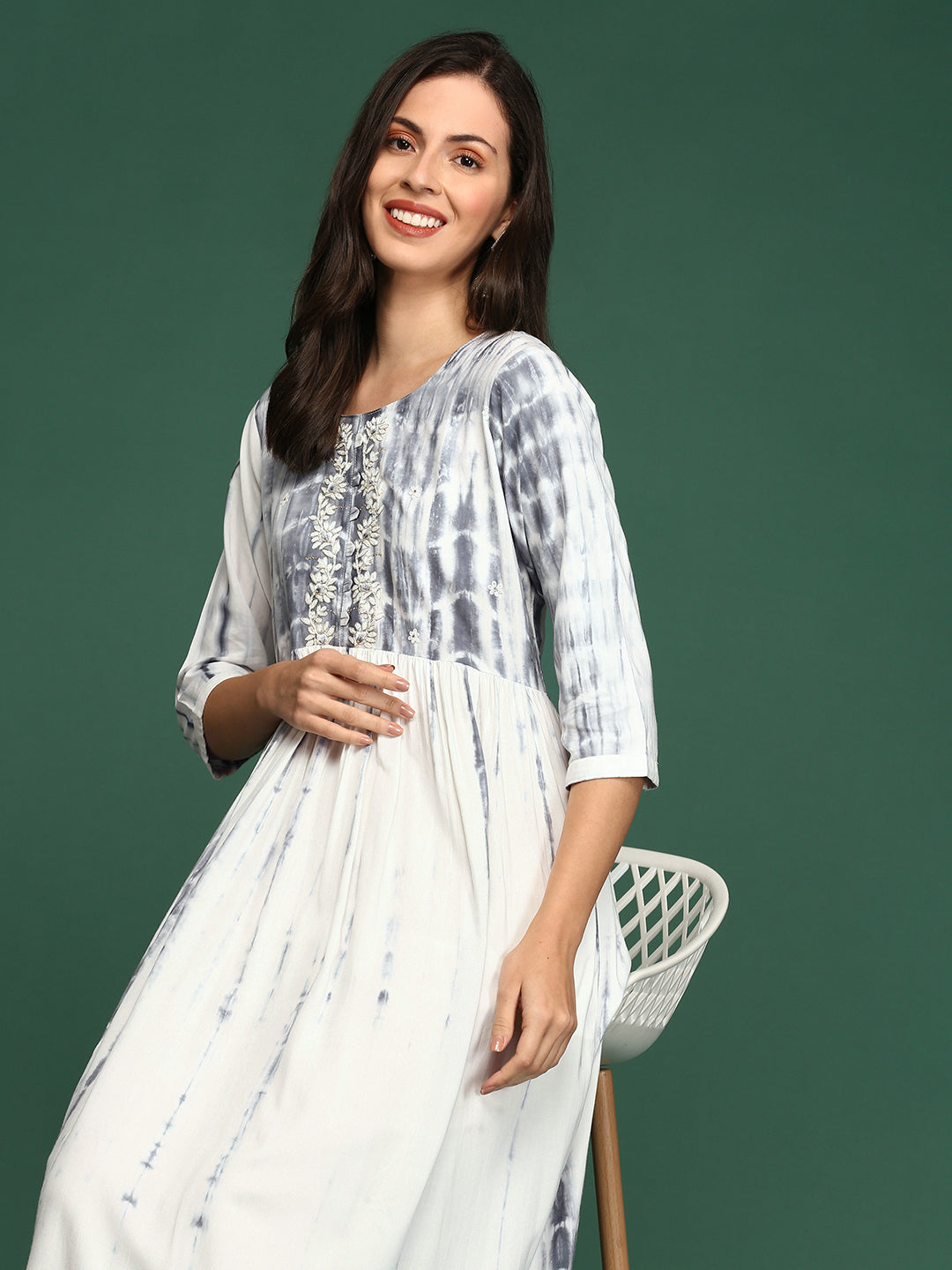 Women's White Tie Dye Anarkali Kurta