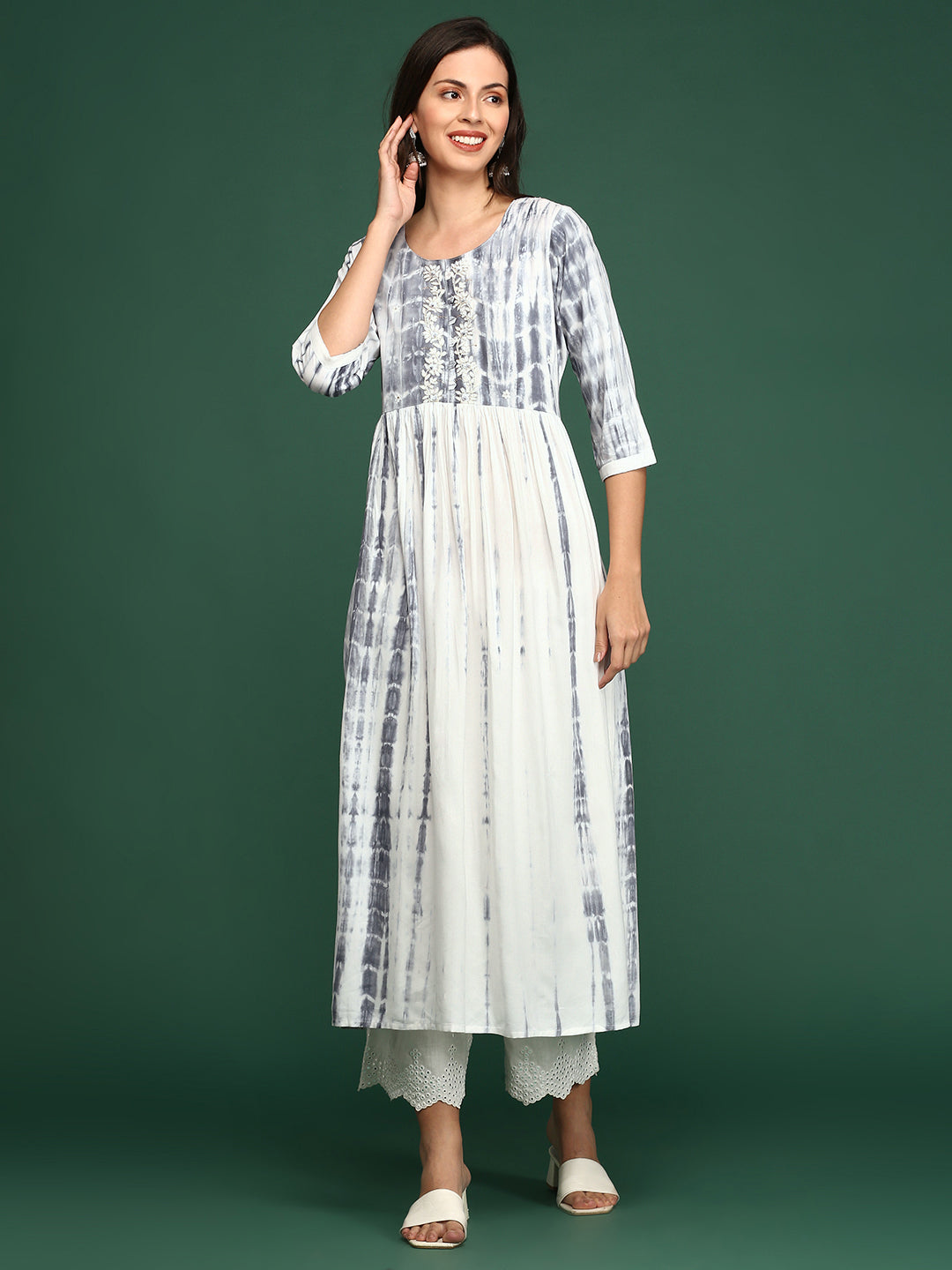 Women's White Tie Dye Anarkali Kurta