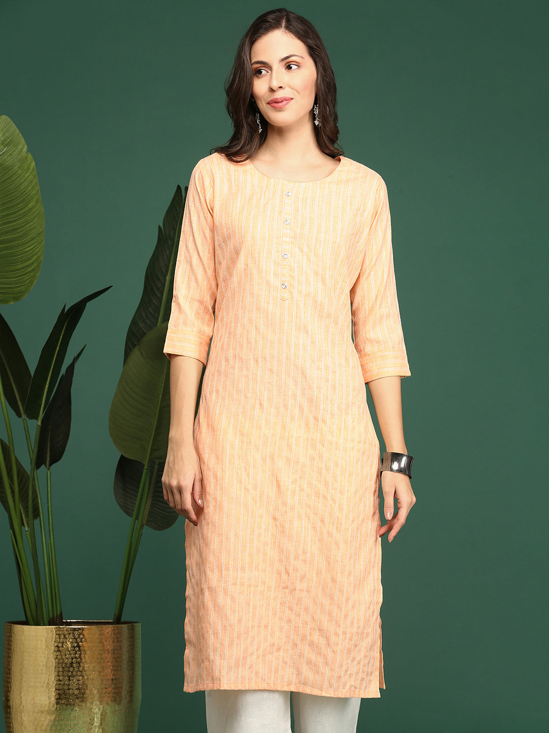 Women's Orange Solid Straight Kurta