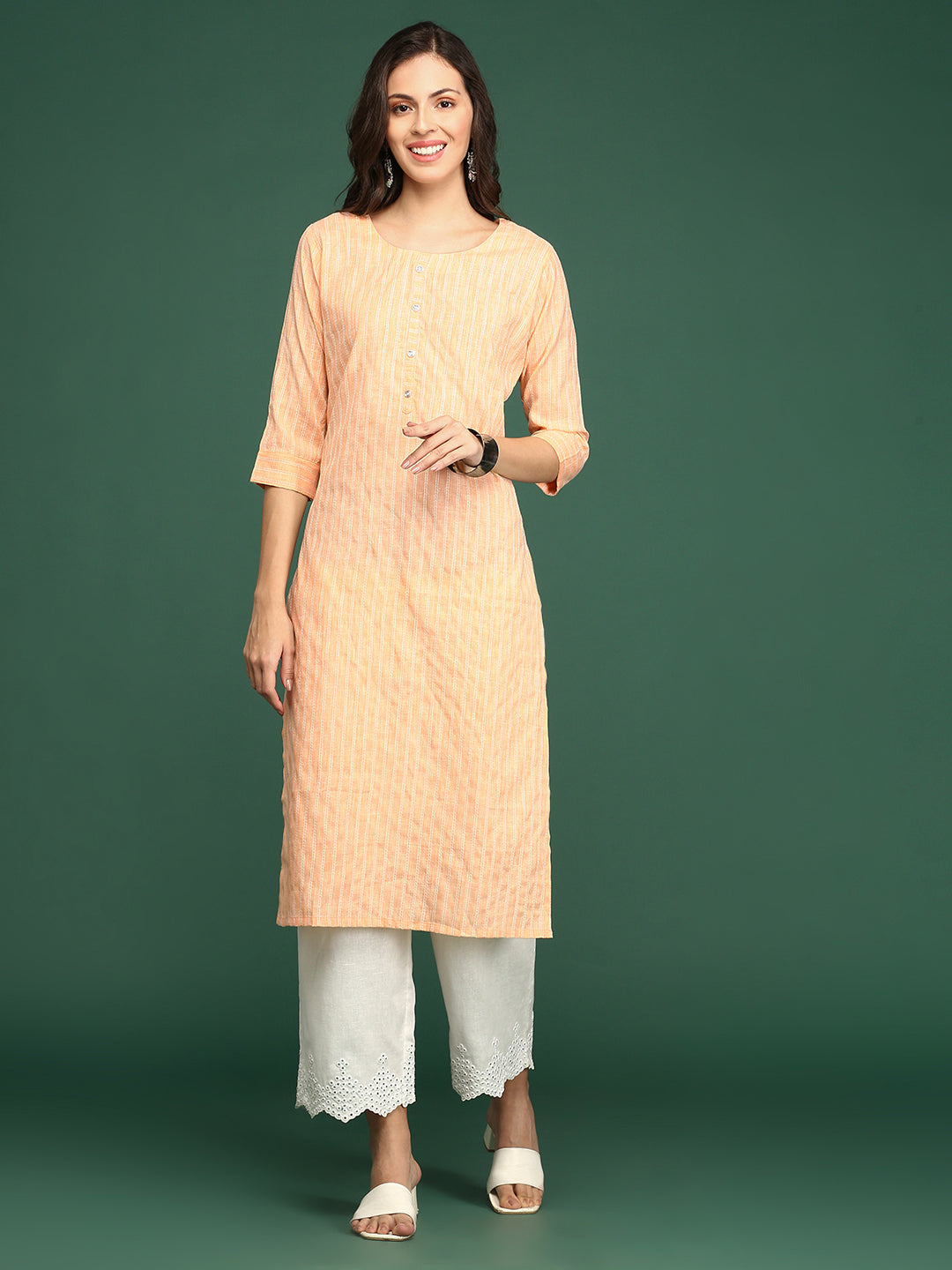 Women's Orange Solid Straight Kurta