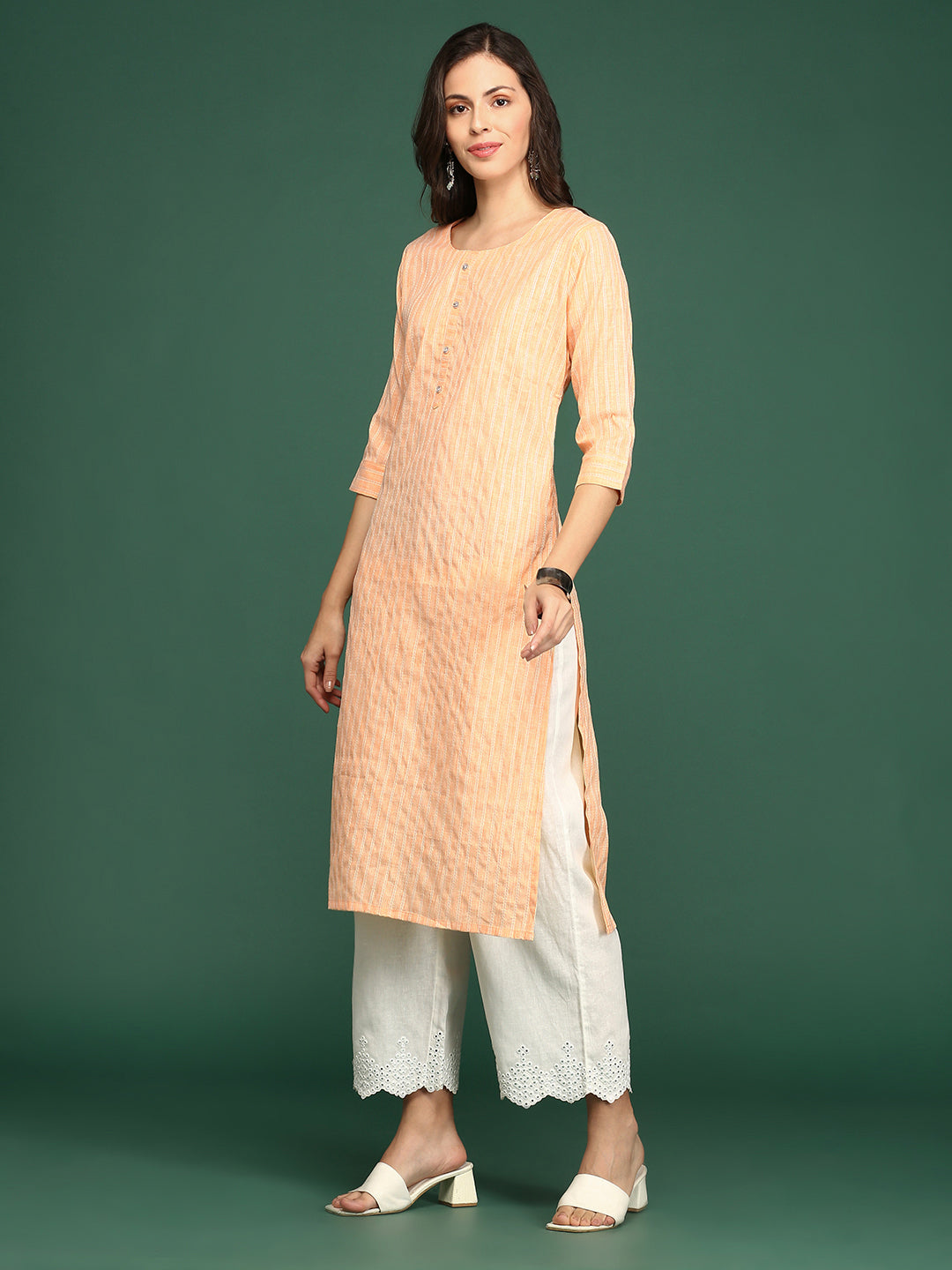 Women's Orange Solid Straight Kurta