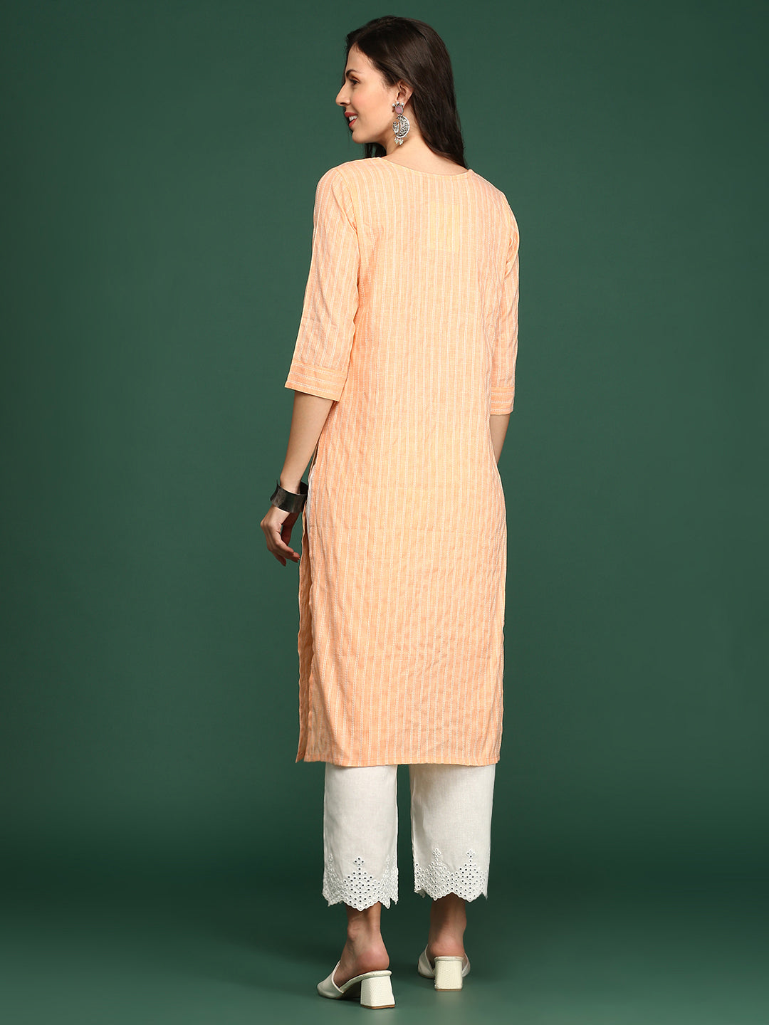 Women's Orange Solid Straight Kurta