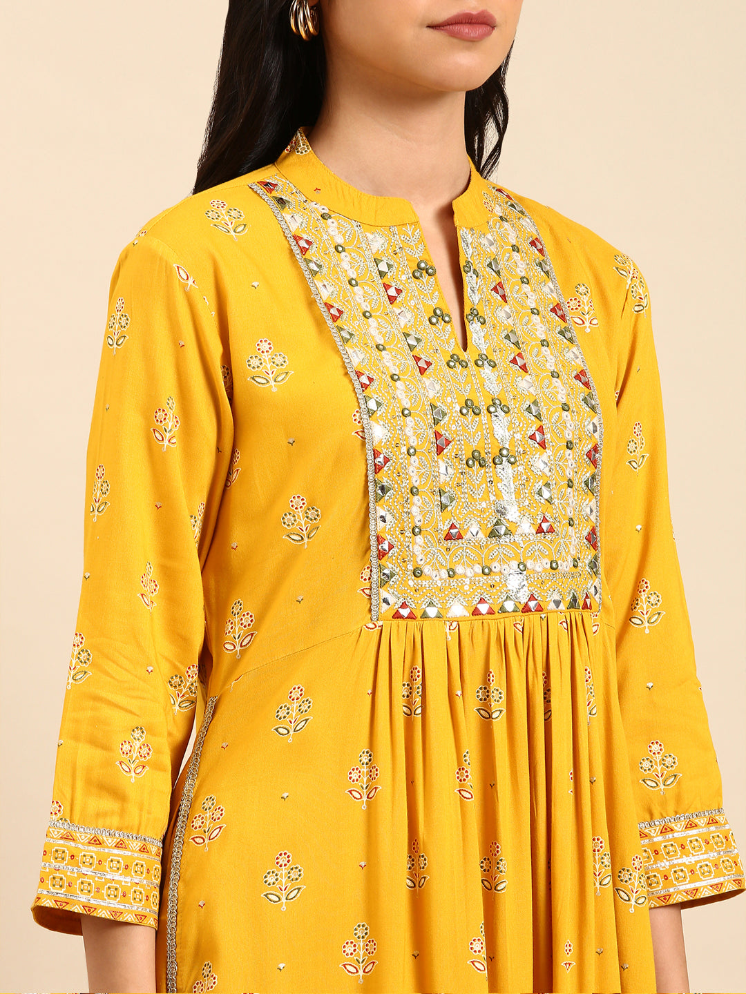 Women Graphic Yellow Anarkali Kurta Set with Dupatta