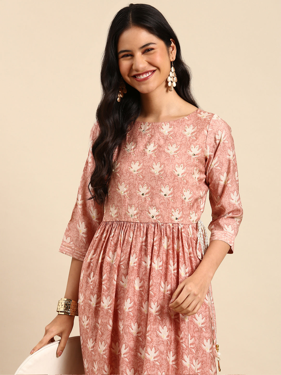 Women Floral Peach Anarkali Kurta Set