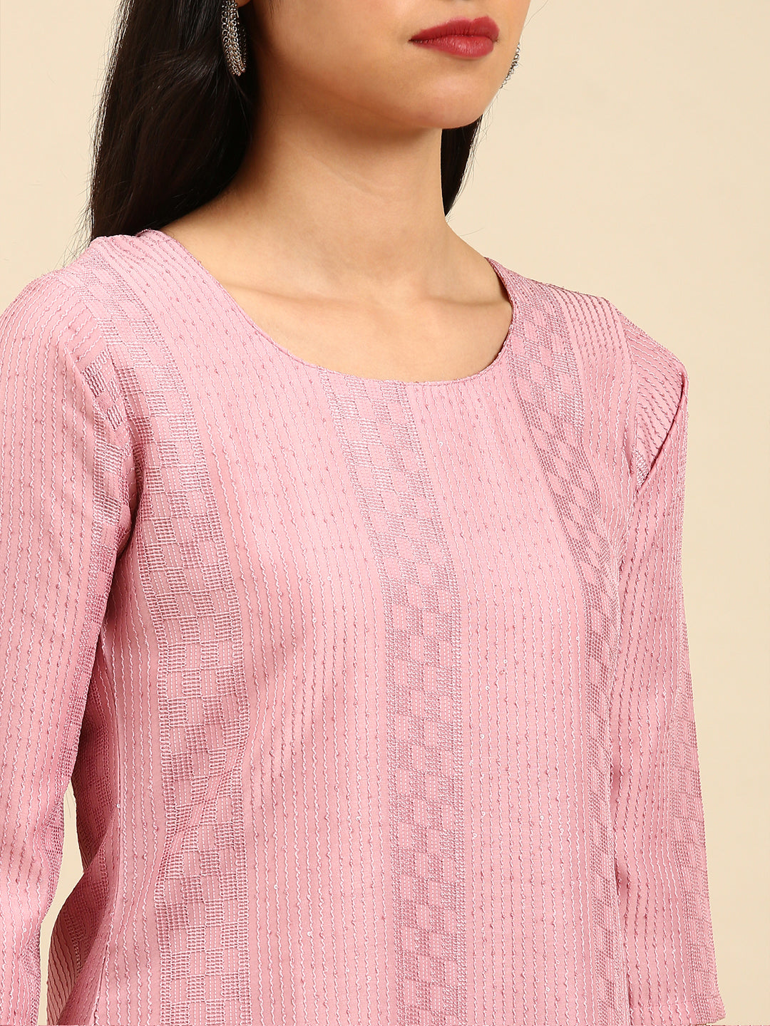 Women Solid Pink Straight Kurta Set