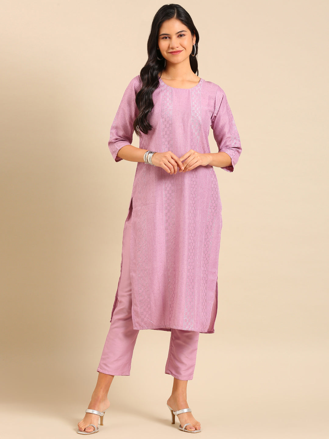 Women Solid Purple Straight Kurta Set