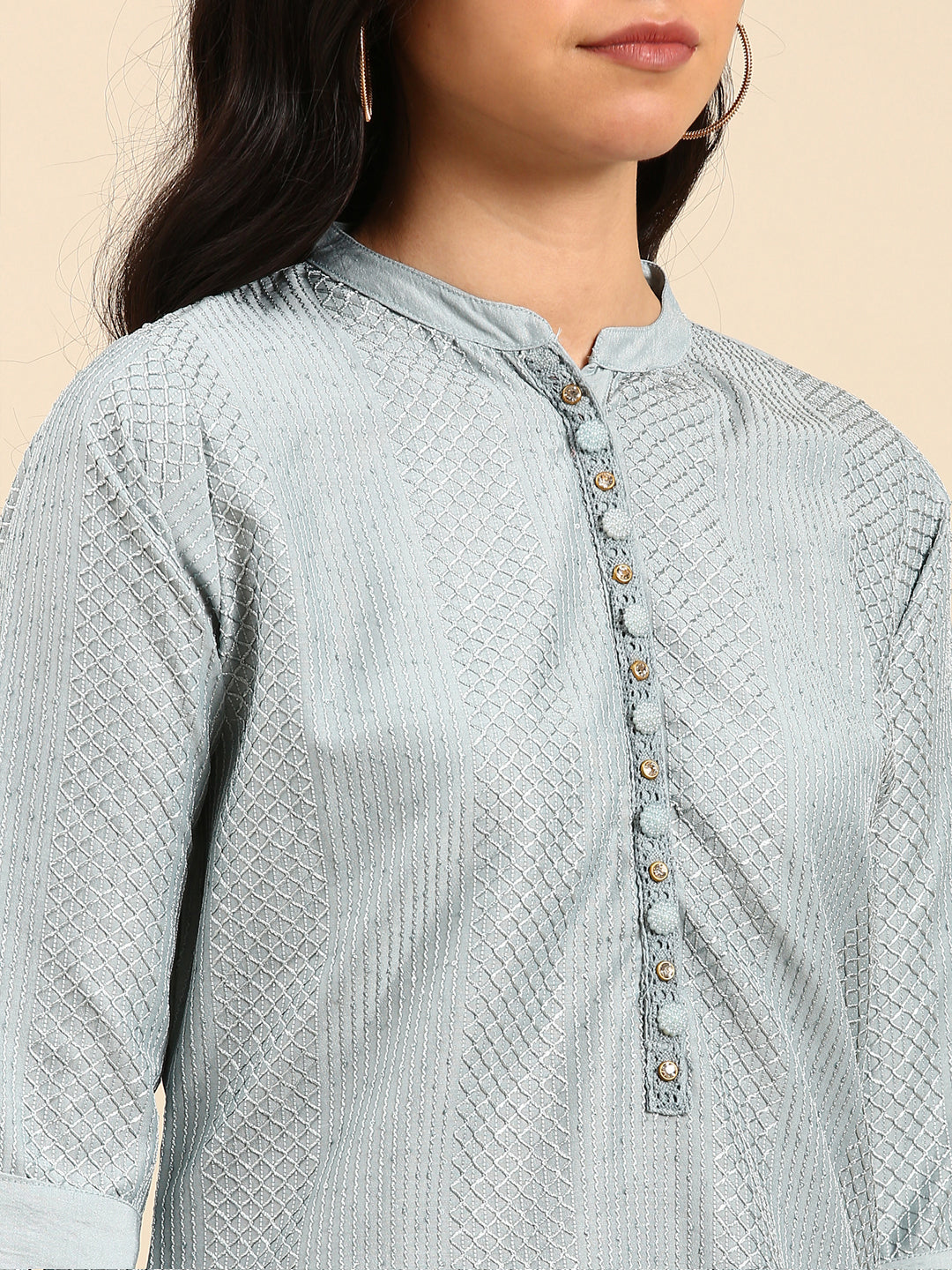 Women Solid Blue Straight Kurta Set