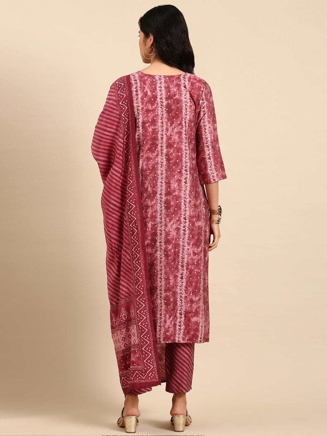 Women Abstract Pink Straight Kurta Set with Dupatta