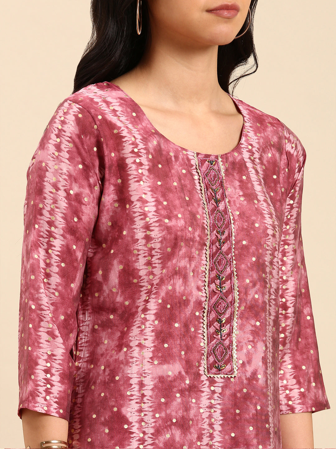 Women Abstract Pink Straight Kurta Set with Dupatta