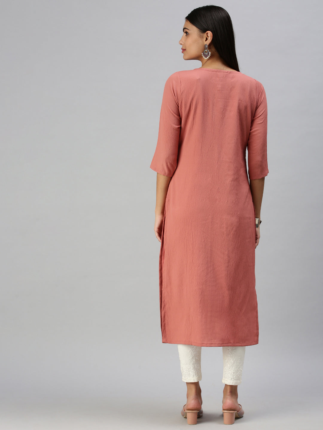 Women Solid Peach Straight Kurta