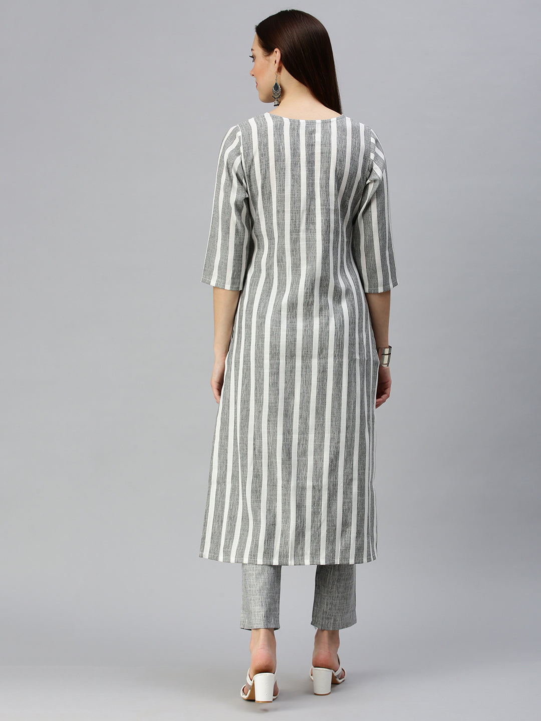 Women Straight White Striped Kurta and Trousers