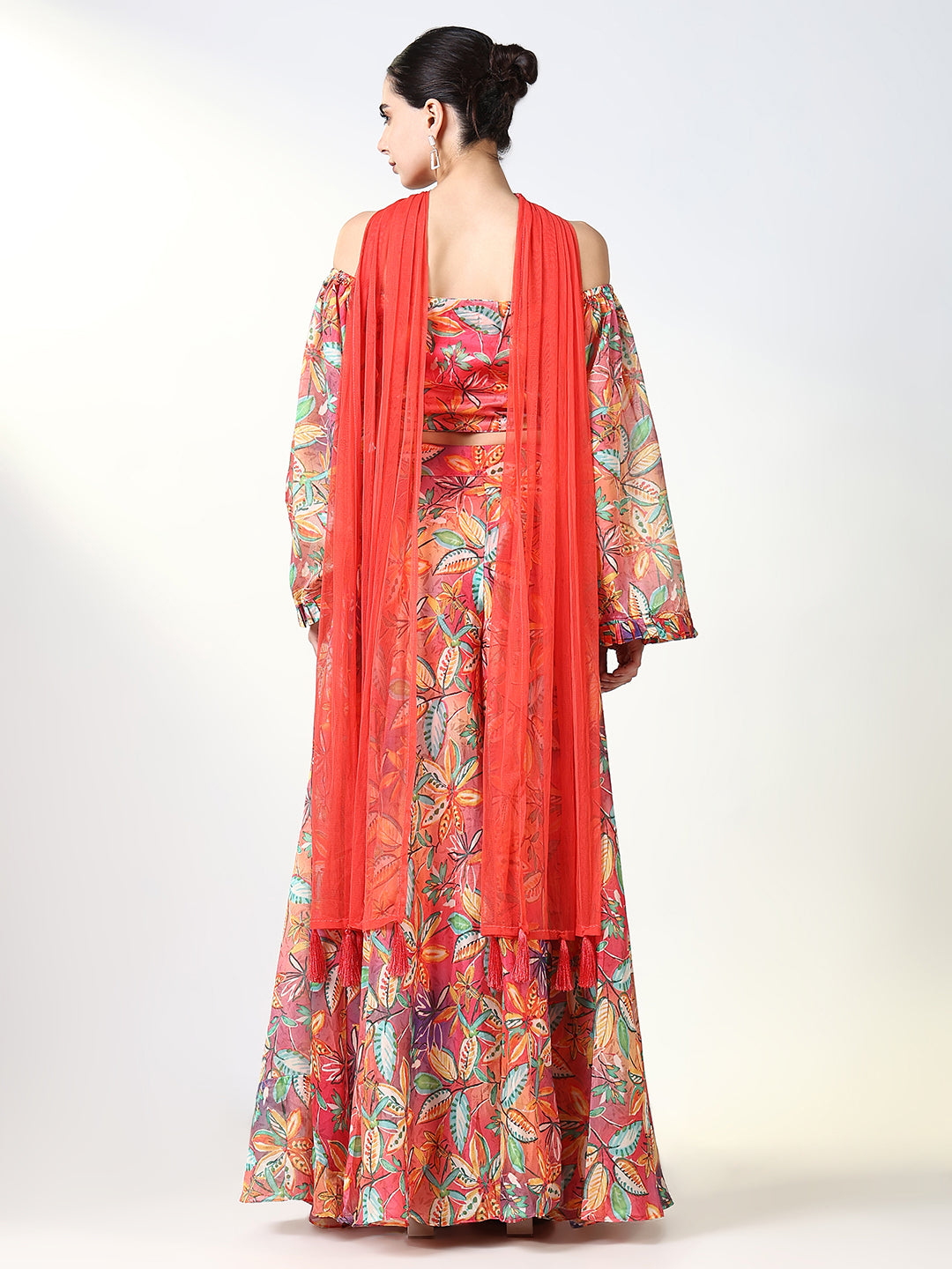 Women Floral Red Indowestern Kurta Set with Dupatta