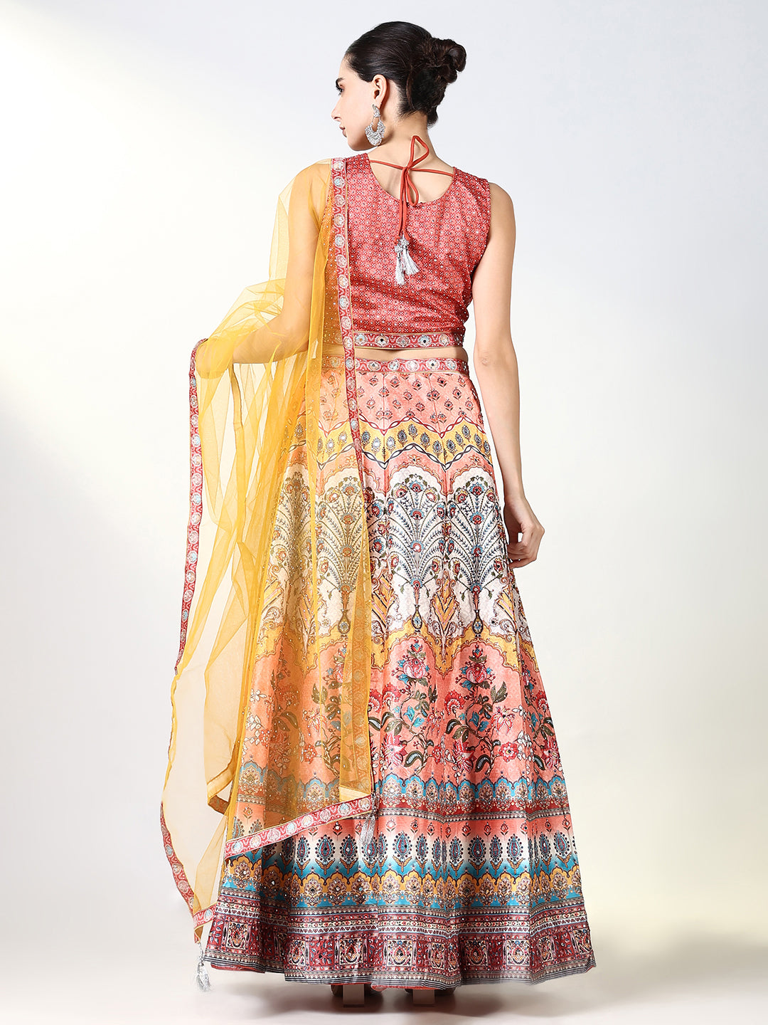 Women Orange Embroidered Lehenga Choli with Dupatta