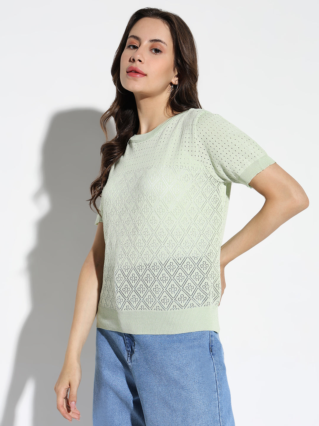 Women Green Solid Top