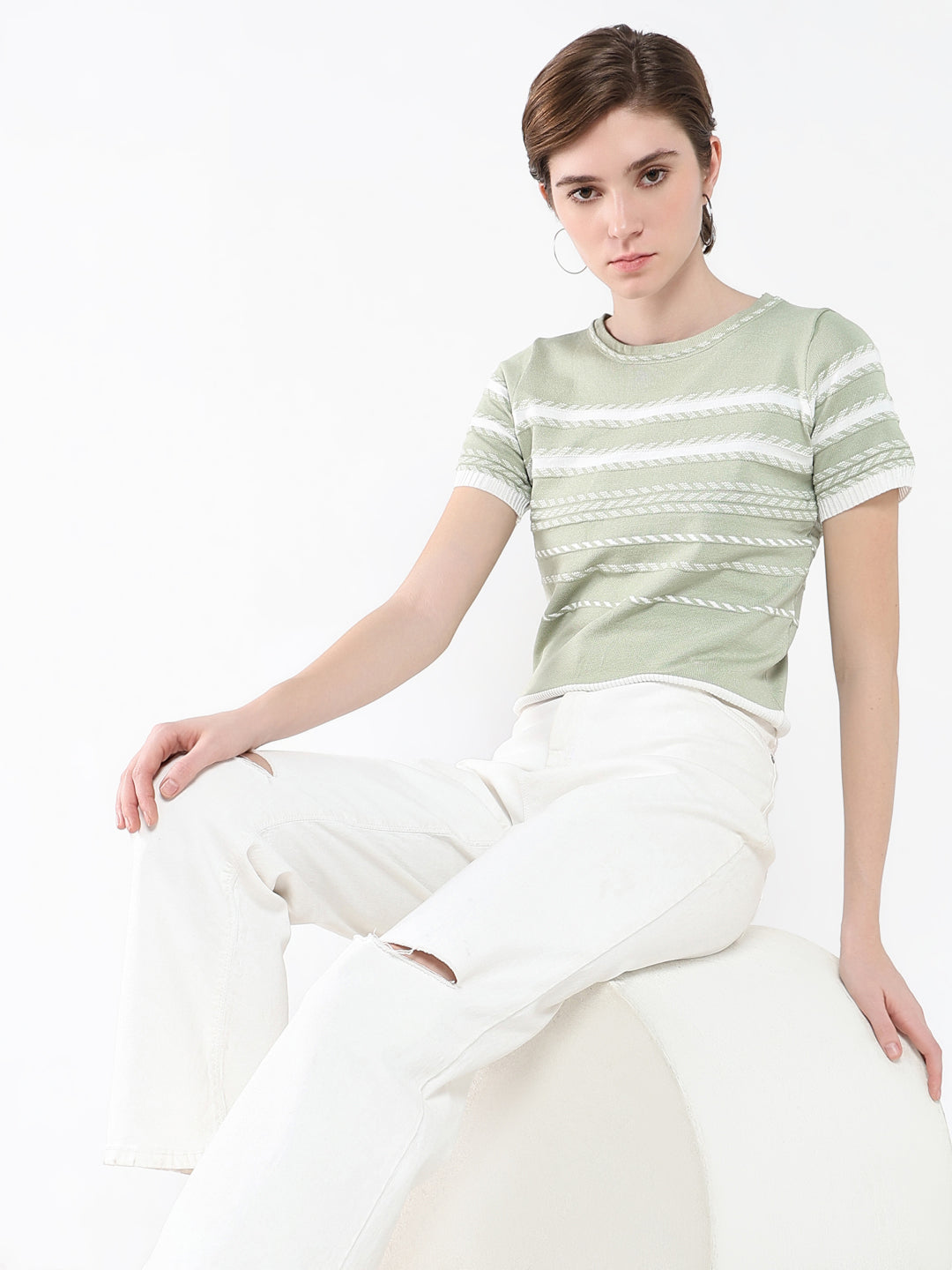 Women Striped Green Top