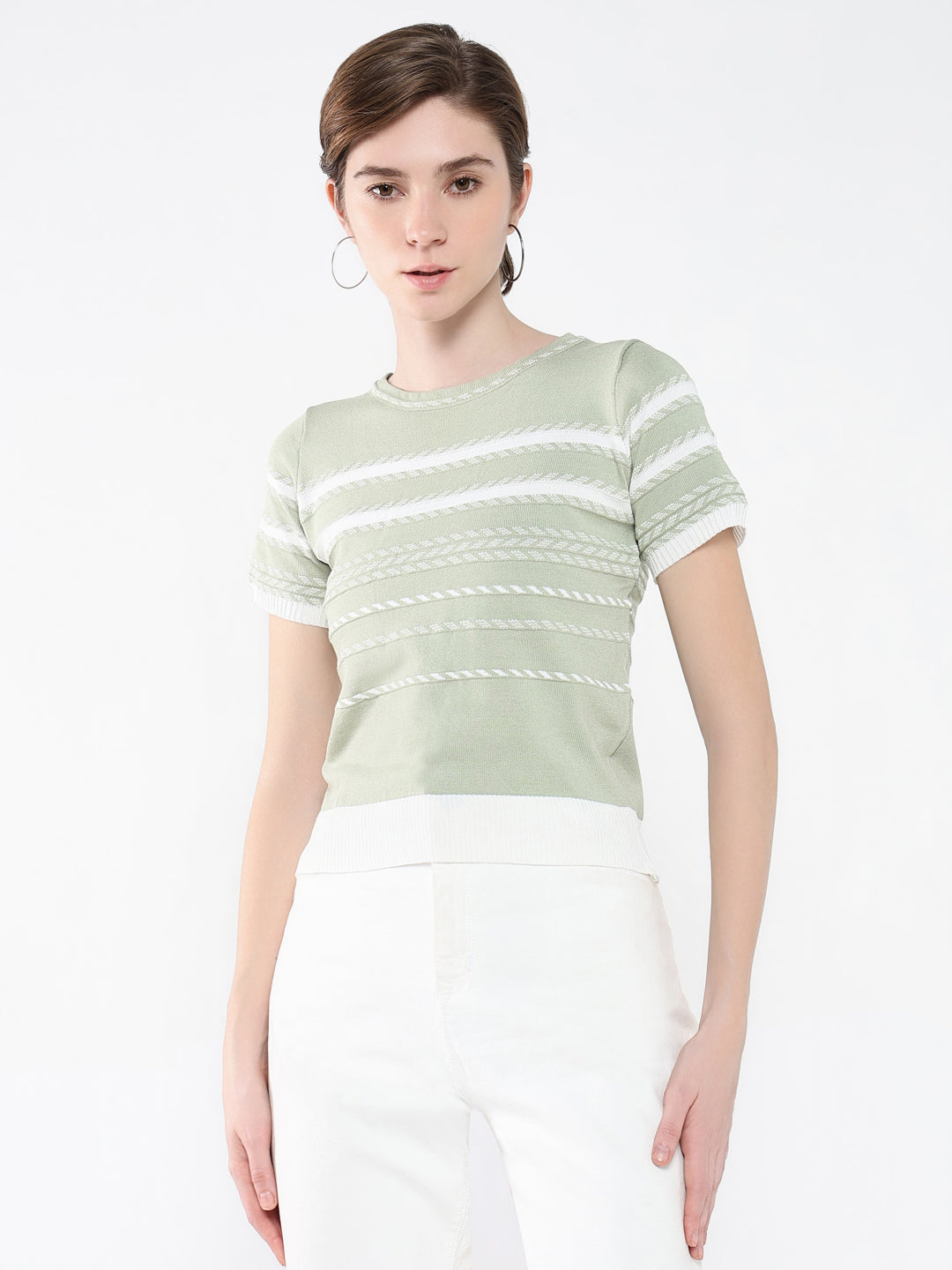 Women Striped Green Top