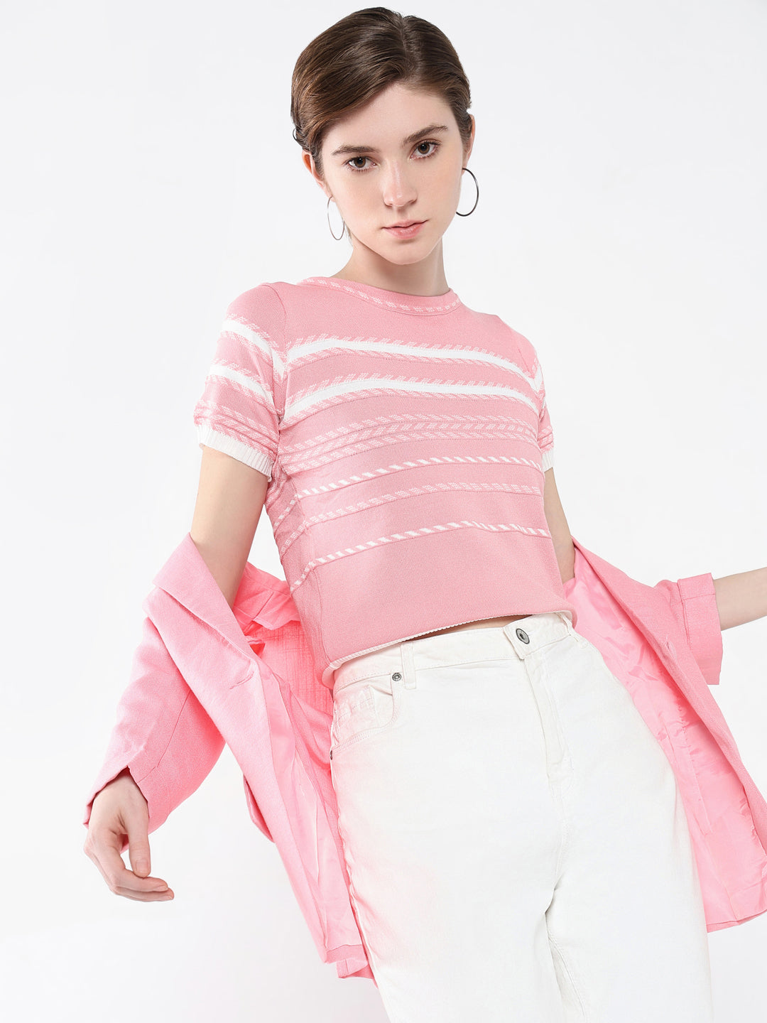 Women Striped Pink Top