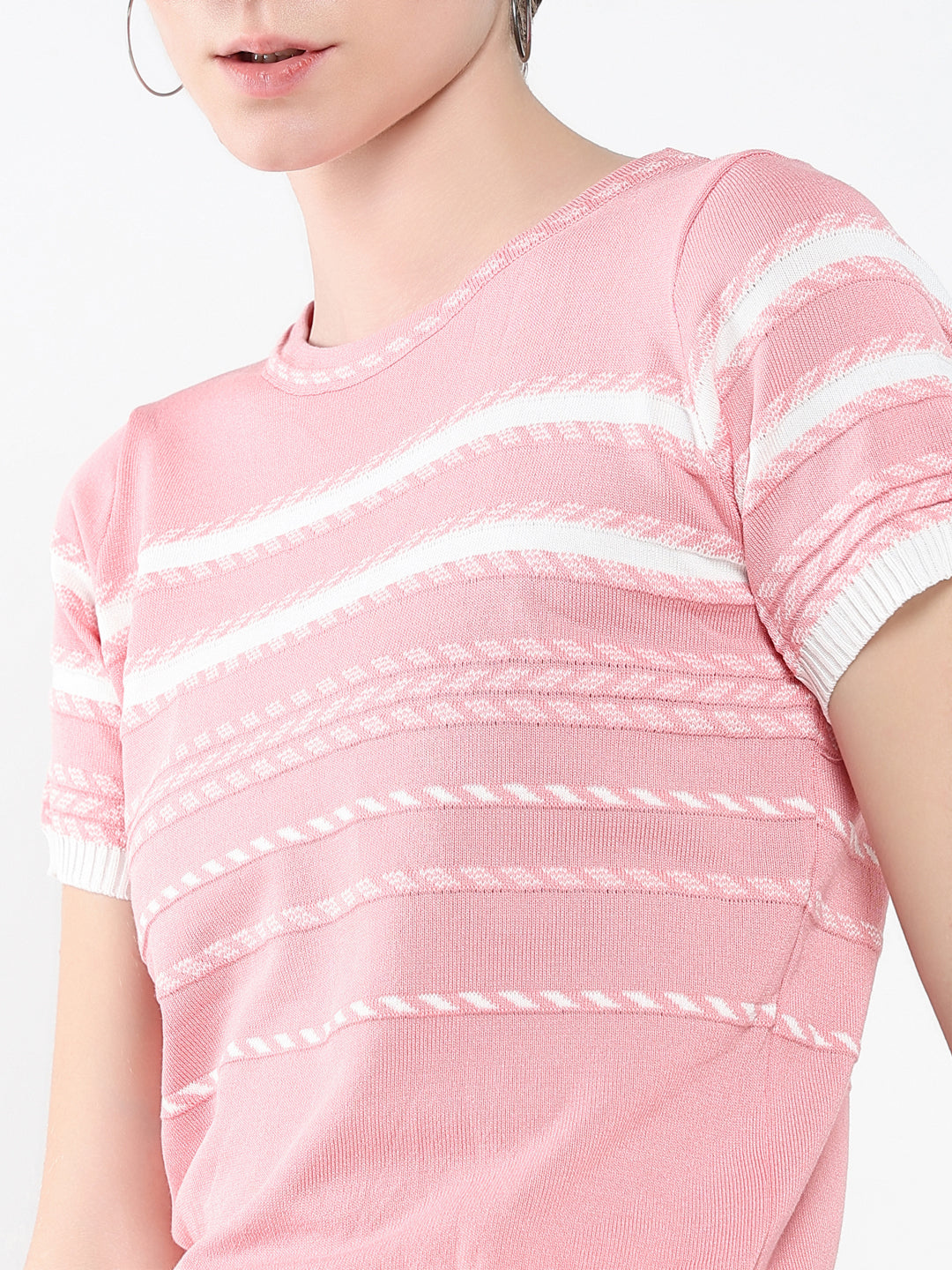 Women Striped Pink Top