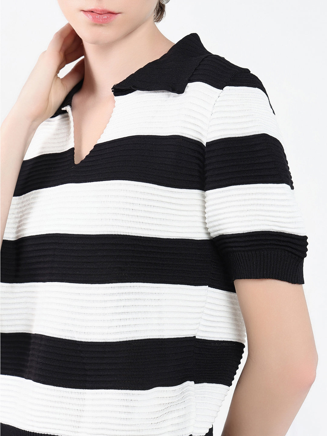 Women Striped Black Top