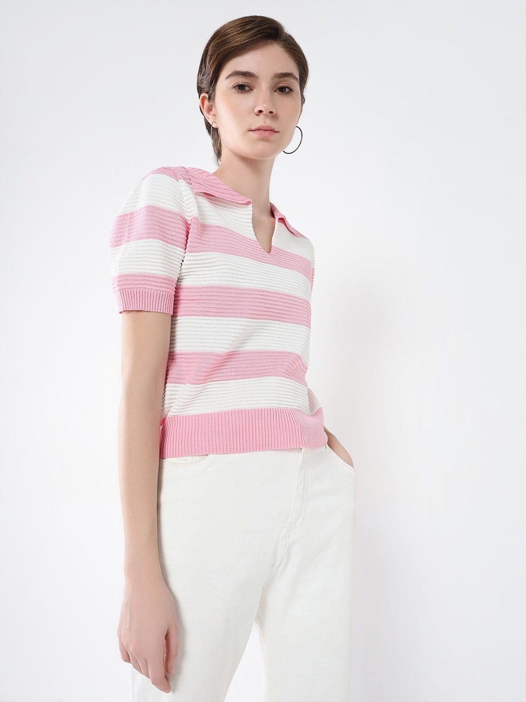 Women Striped Pink Top