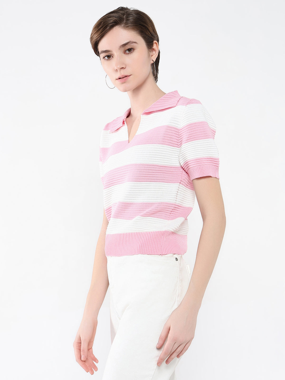 Women Striped Pink Top