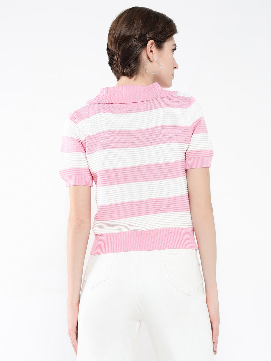 Women Striped Pink Top