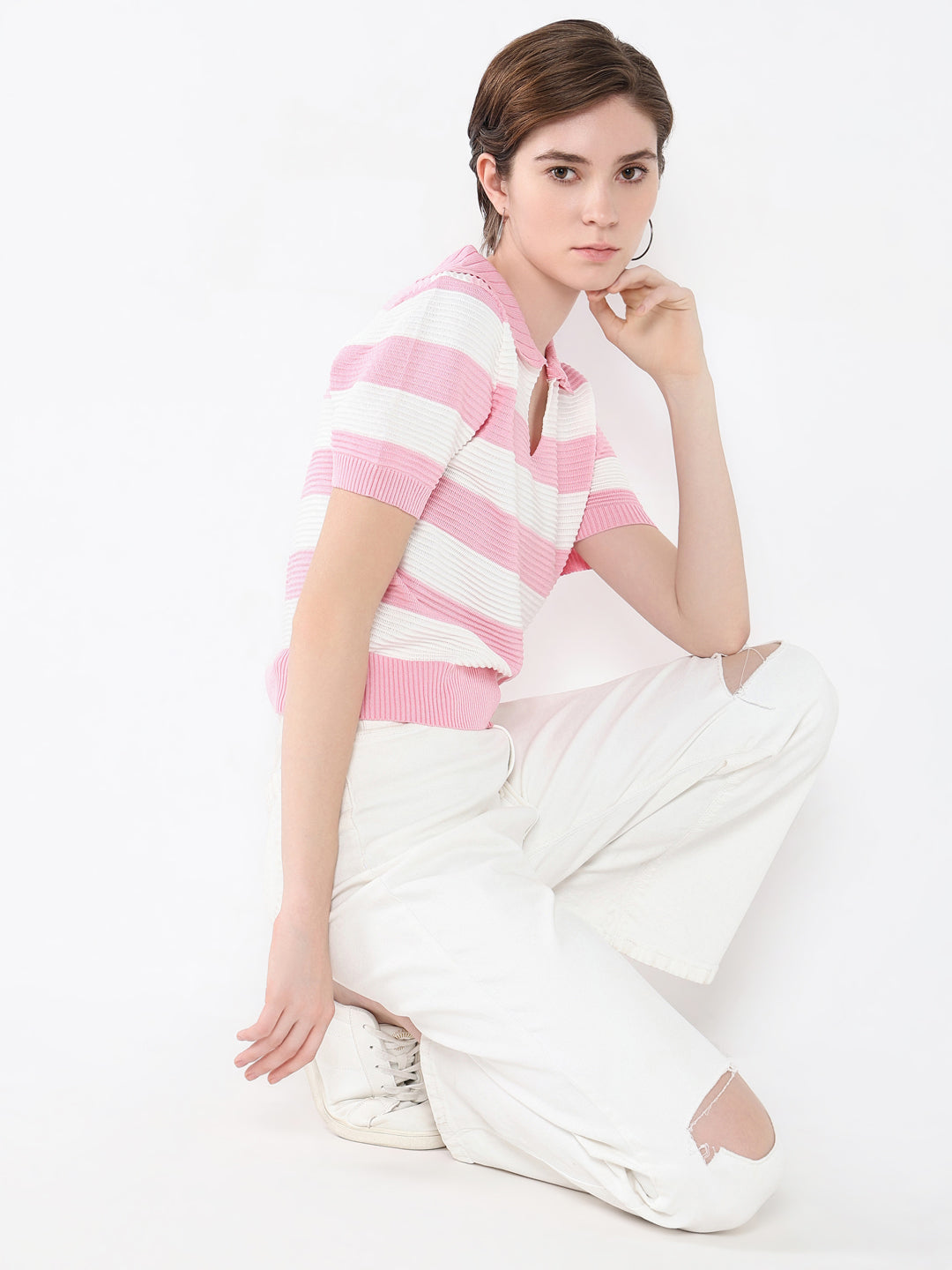 Women Striped Pink Top