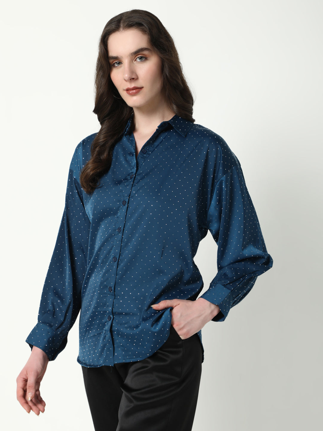 Women Blue Solid Oversized Shirt