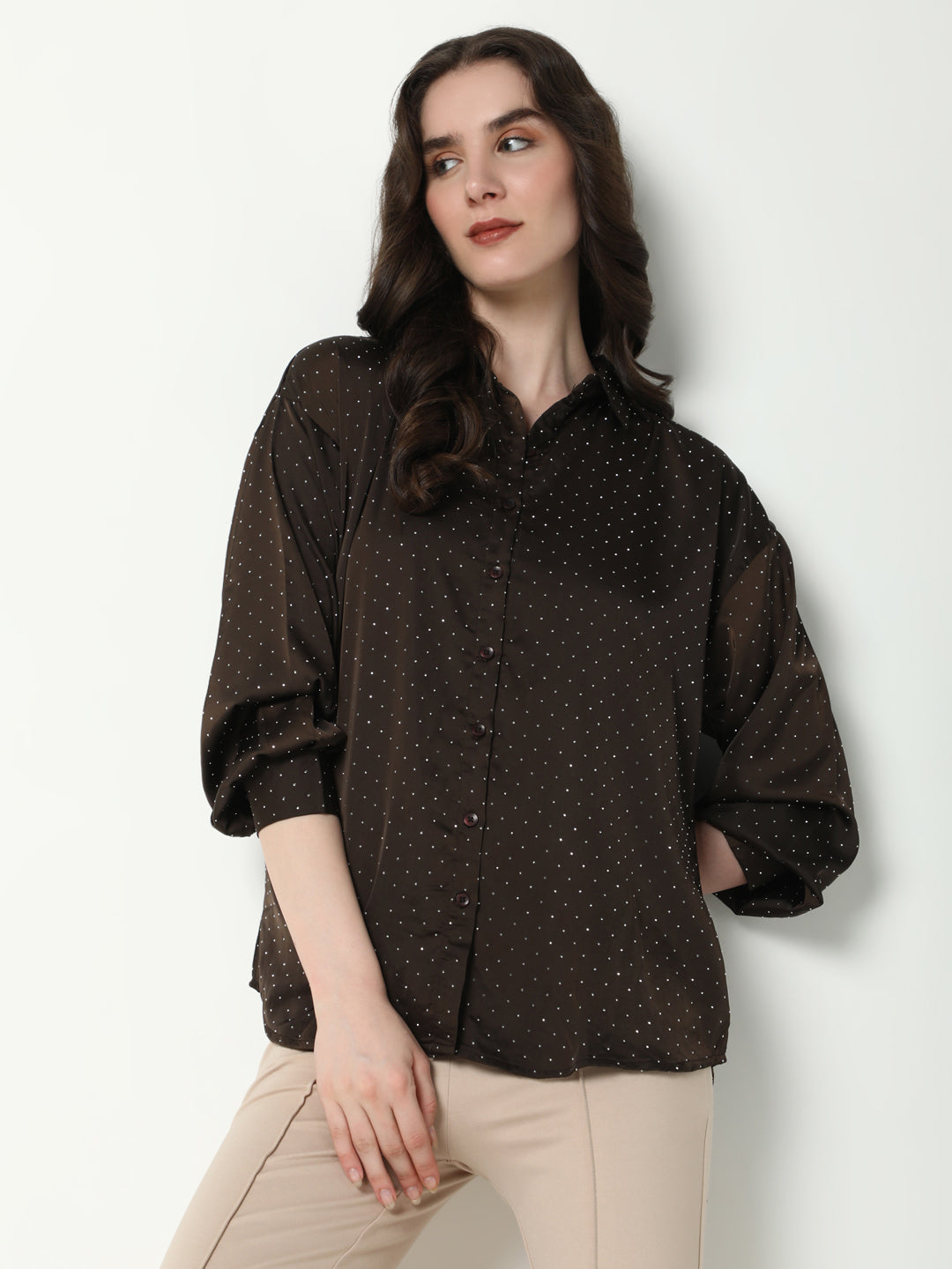 Women Brown Solid Oversized Shirt