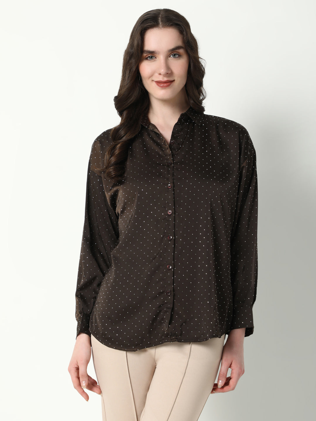 Women Brown Solid Oversized Shirt