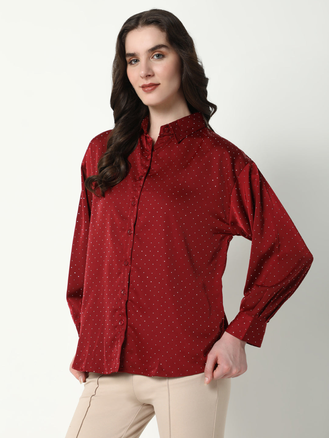 Women Red Solid Oversized Shirt