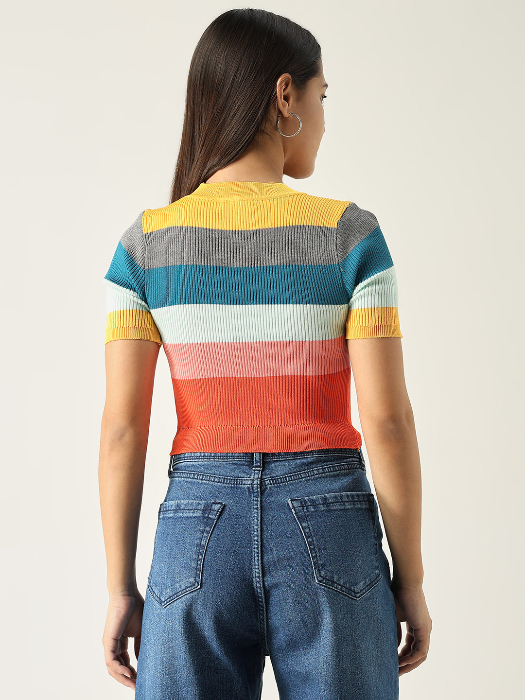 Women Striped Multi Fitted Top