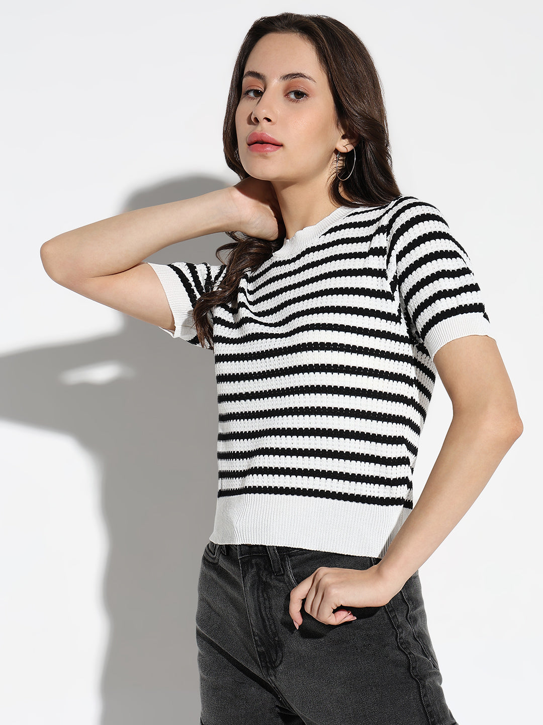 Women Black Striped Top