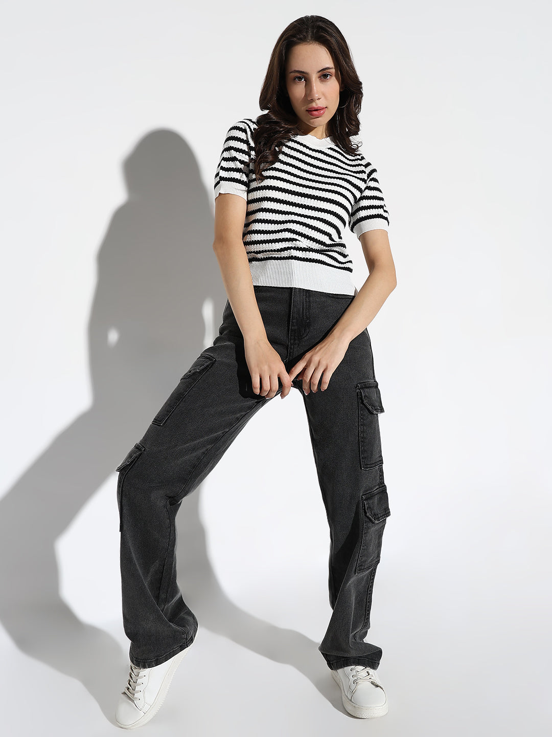 Women Black Striped Top