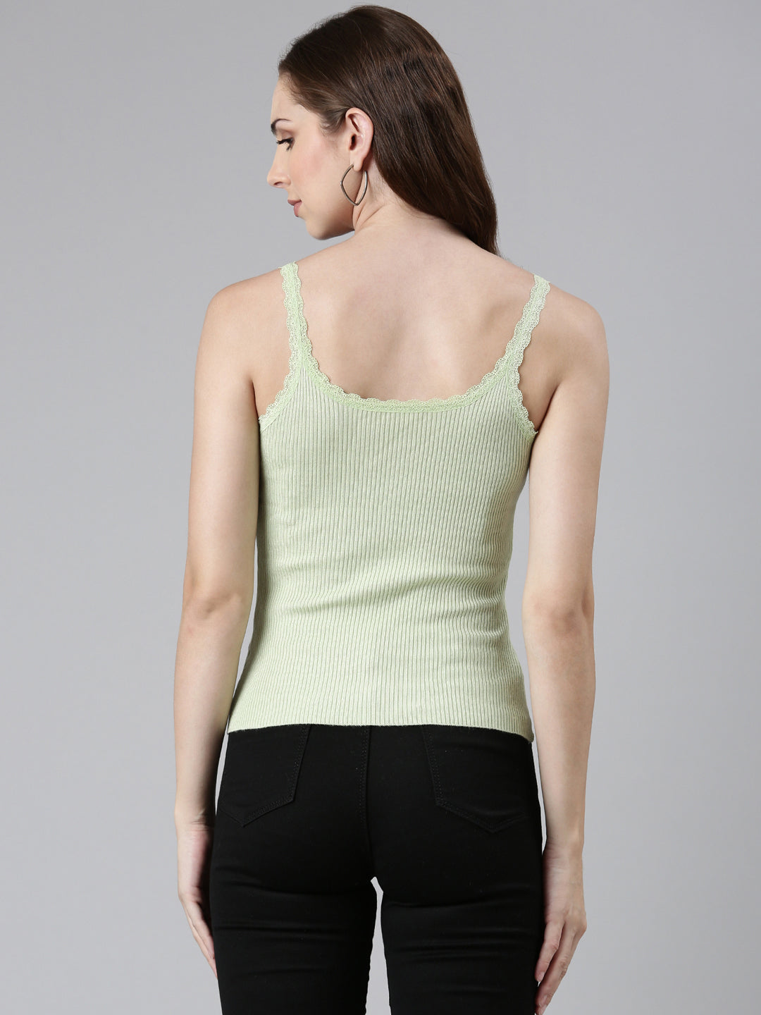 Women Shoulder Straps Solid Sea Green Top
