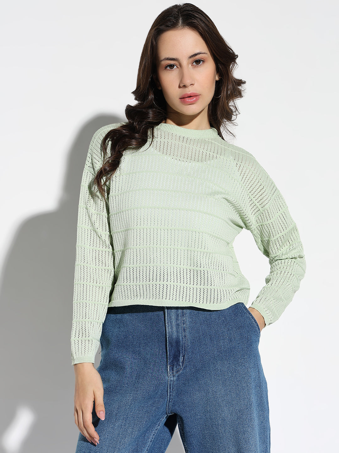 Women Green Solid Top