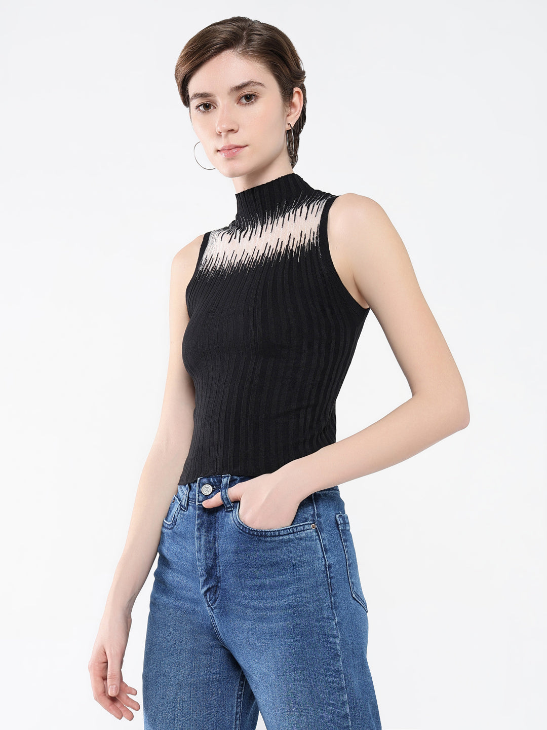 Women Solid Black Top