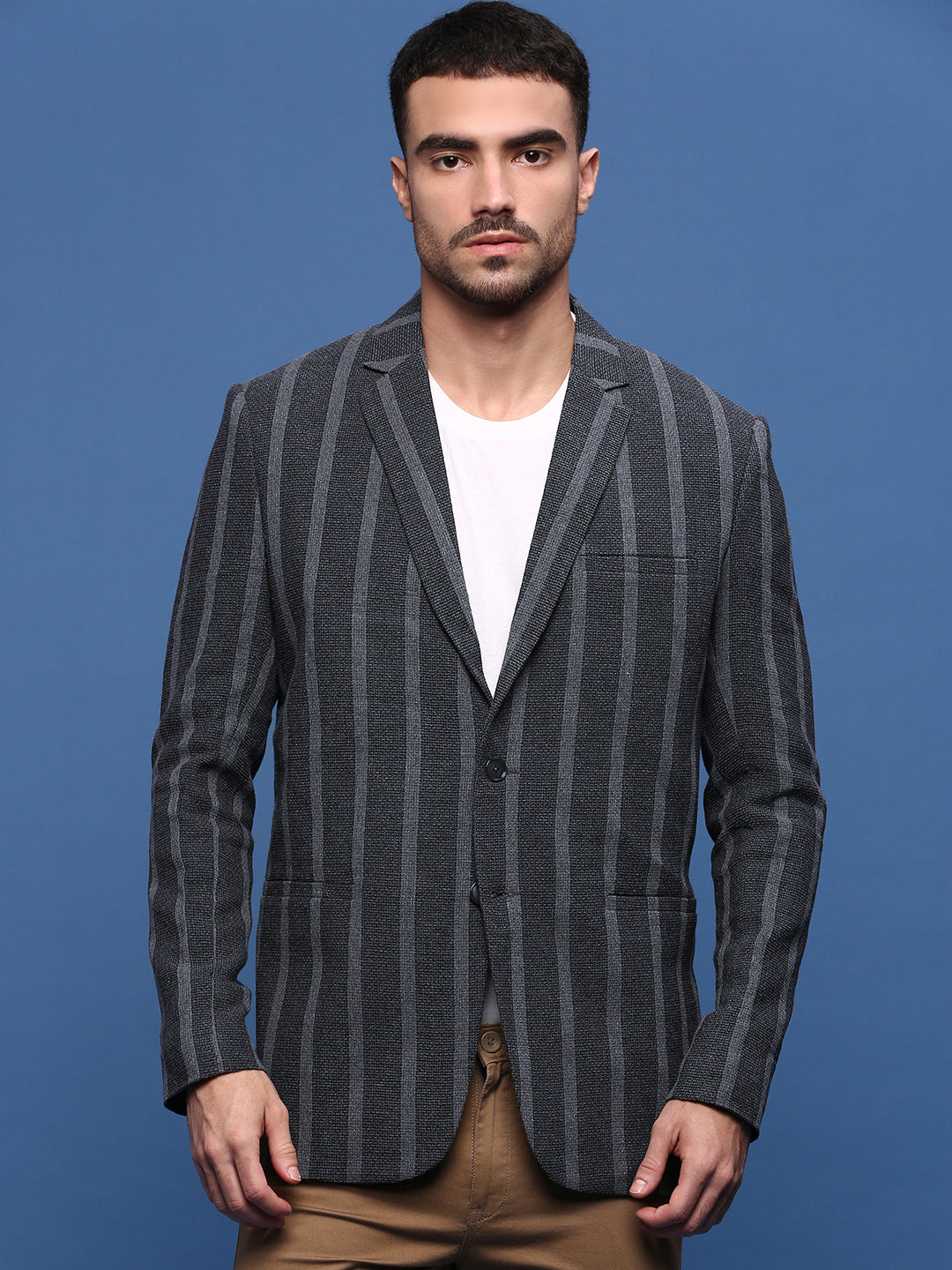 Men Charcoal Slim Fit Single Breasted Blazer