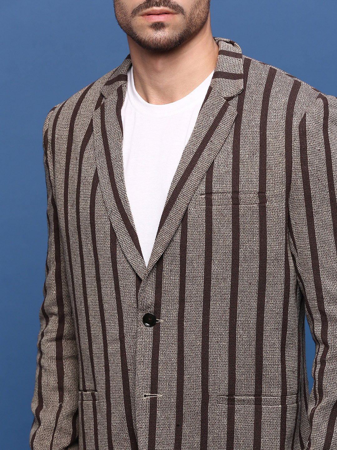 Men Brown Slim Fit Single Breasted Blazer