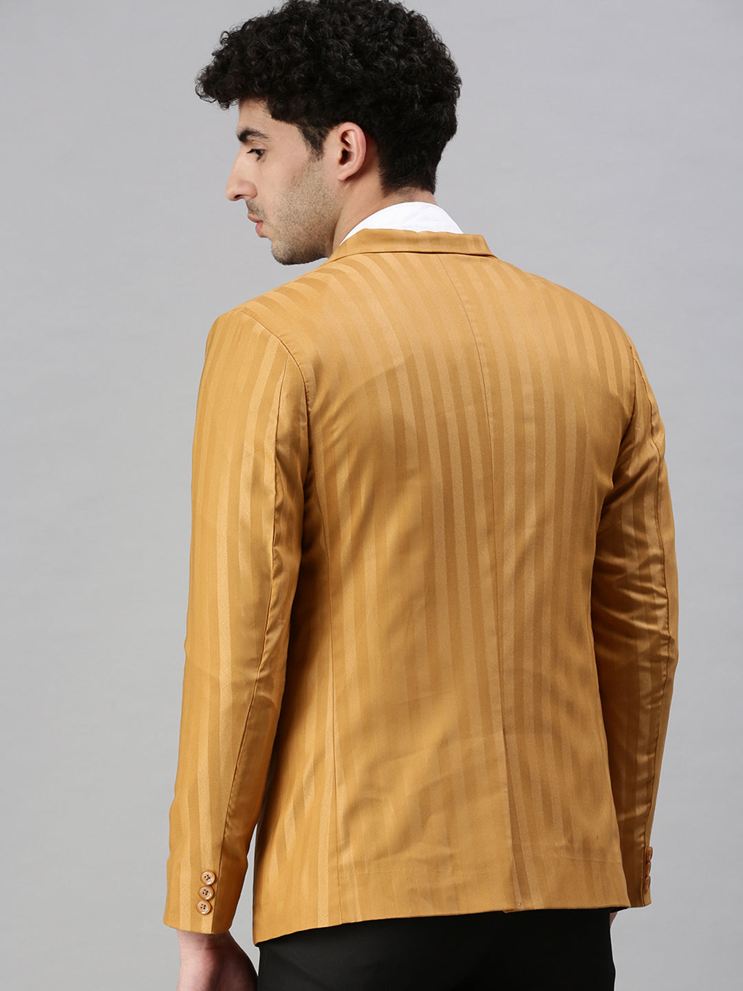 Men's Striped Mustard Single Breasted Blazer