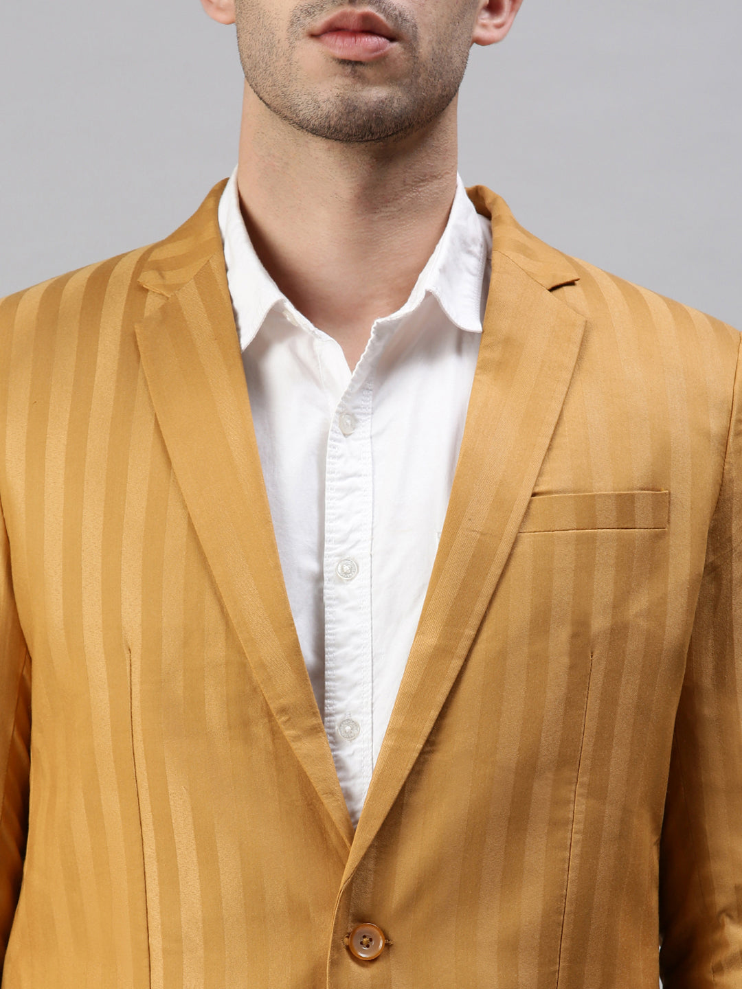 Men's Striped Mustard Single Breasted Blazer