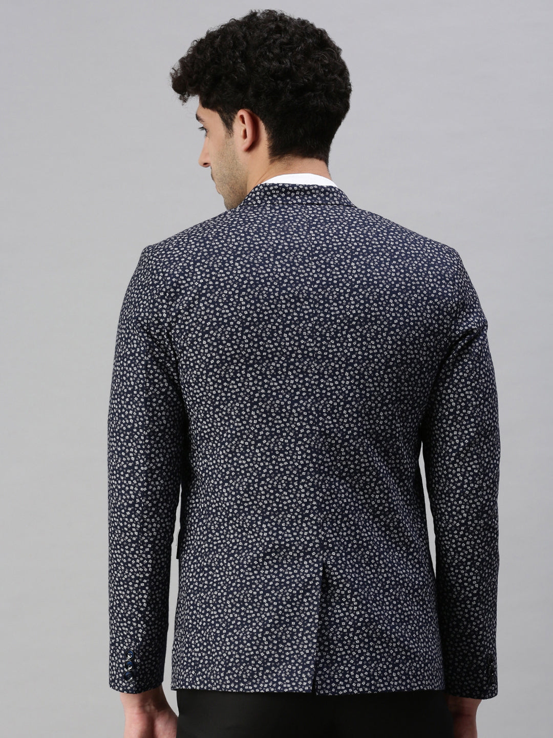 Men's Printed Navy Blue Single Breasted Blazer