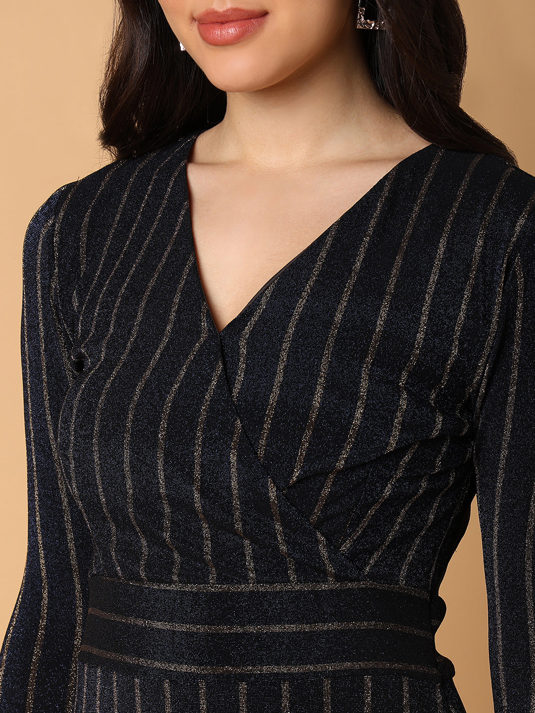 Women Striped Navy Blue Maxi Empire Dress