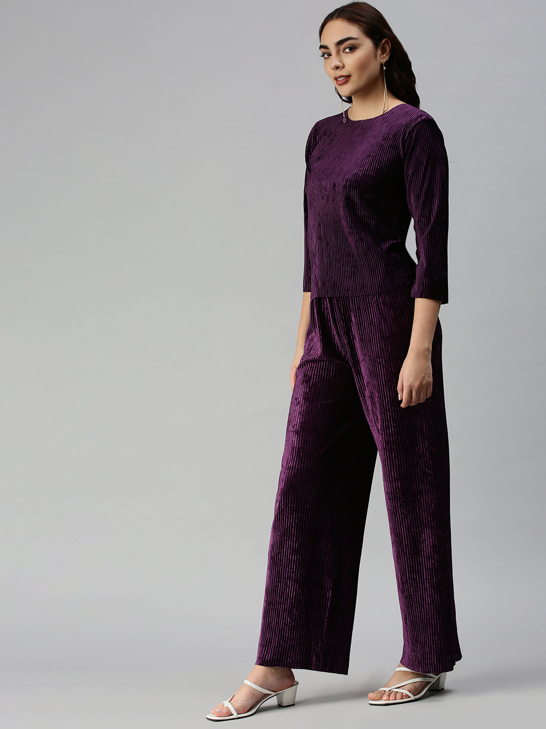 Women Solid Purple Co-Ords Set