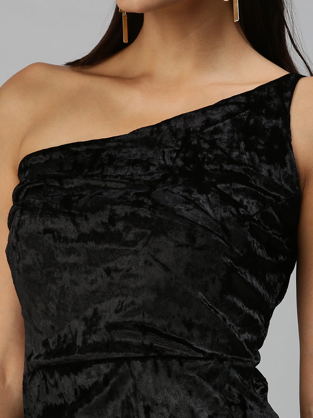 Women One Shoulder Solid Bodycon Black Dress