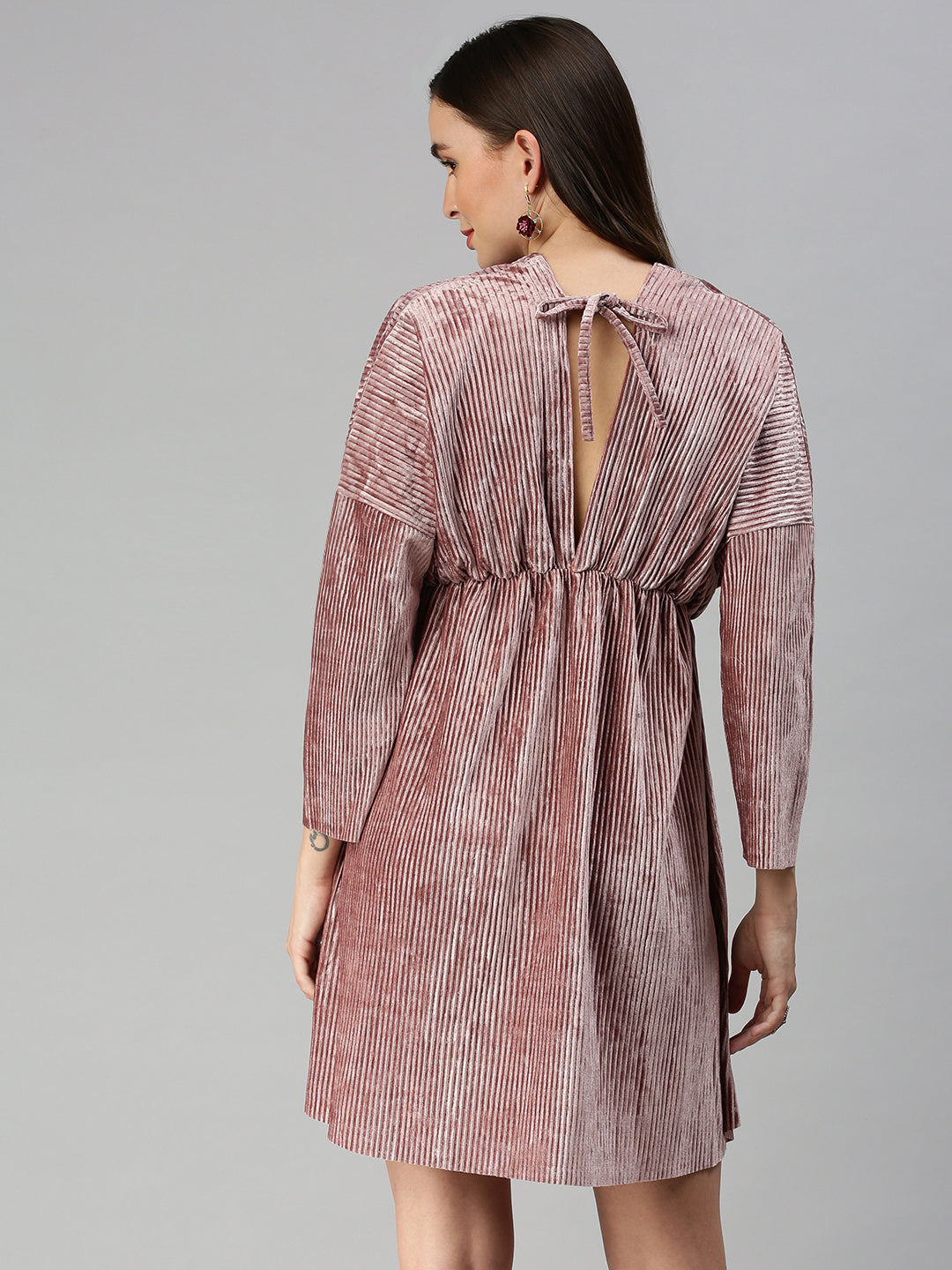 Women V-Neck Solid Fit and Flare Mauve Dress