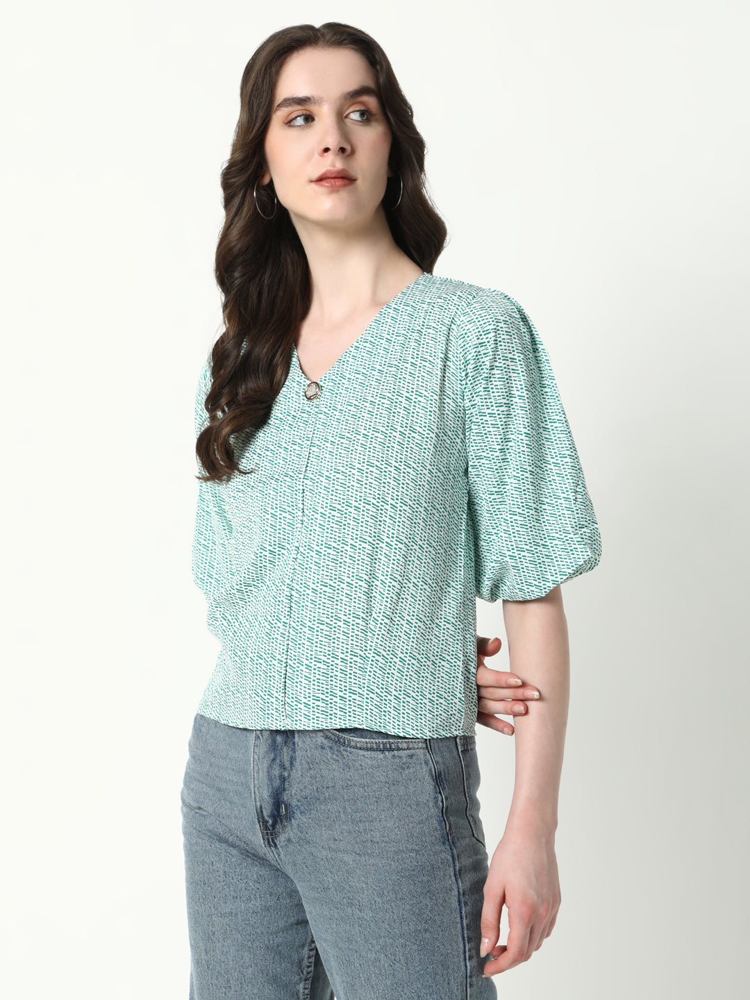 Women Green Geometric Top