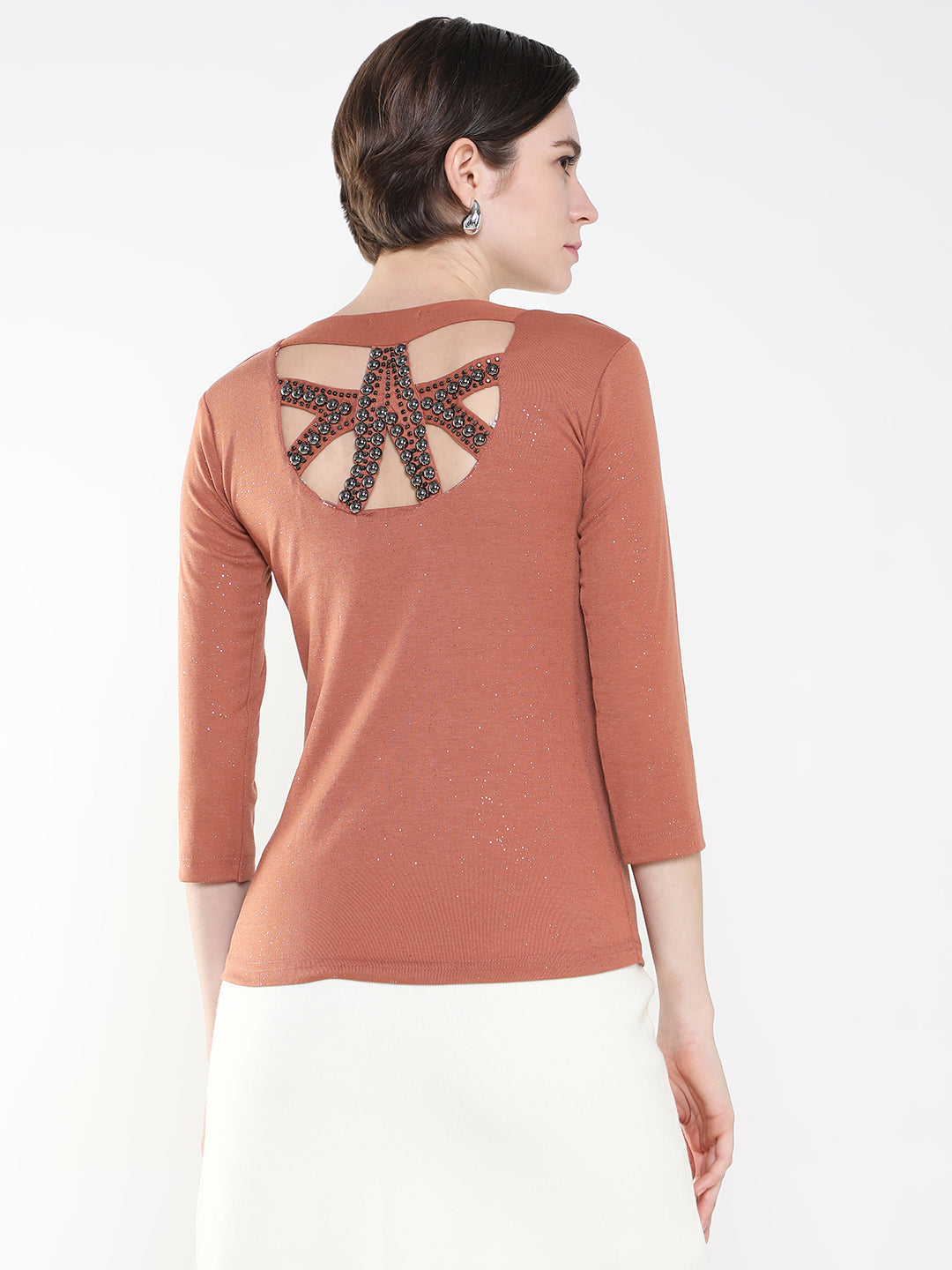 Women Embellished Brown Fitted Top