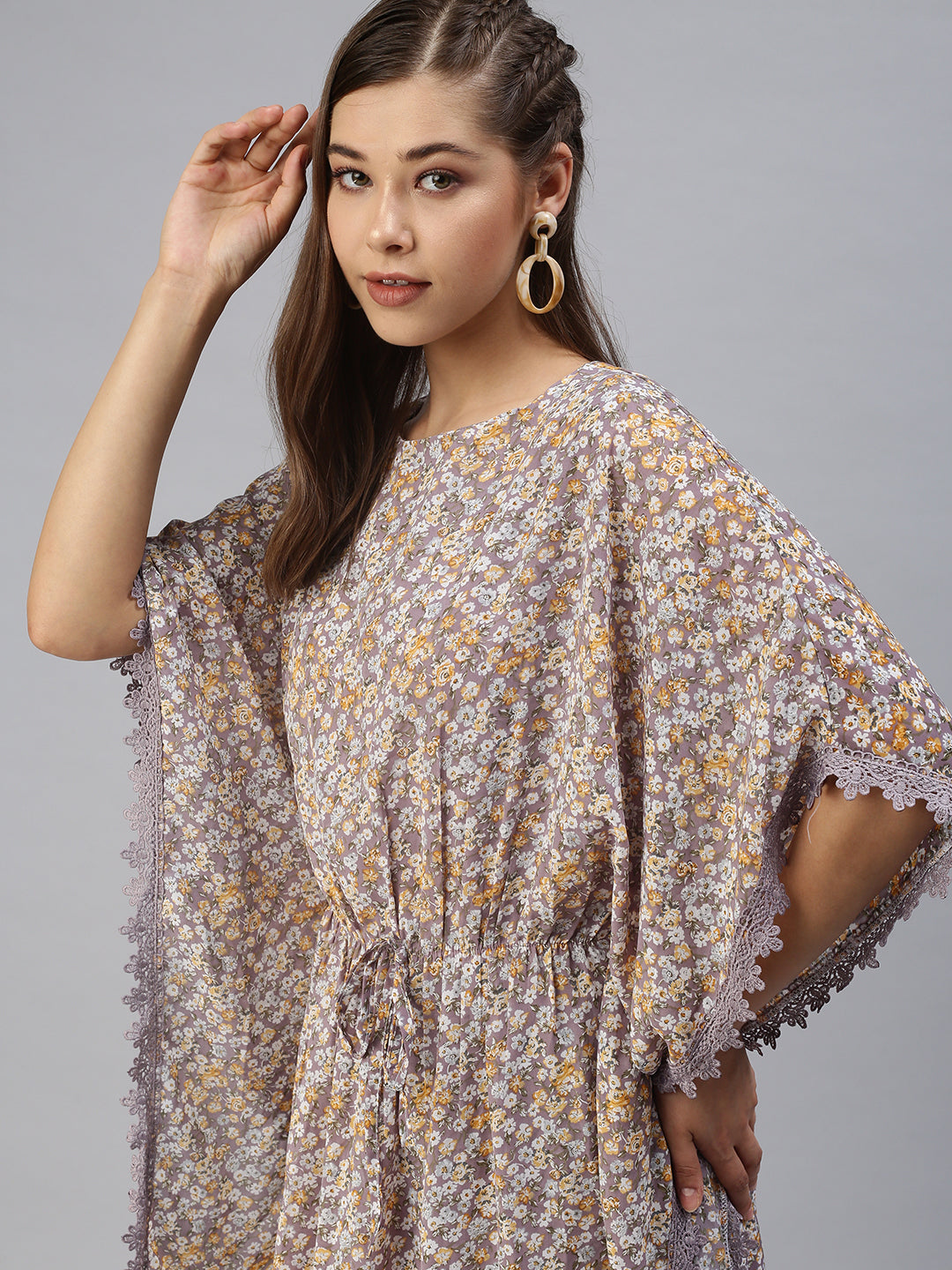 Women Printed Kaftan Purple Dress